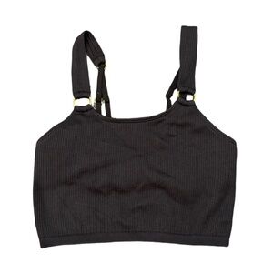 aerie Seamless Ring Longline Ribbed Bralette - Black